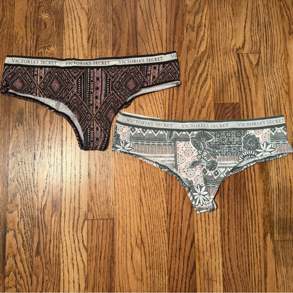 NWOT Two Victoria's Secret Black and Cream Lace Panties